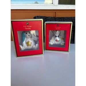 Kit Kemp Spode Ceramic Ornaments Willow Bear Bunny Patchwork Set of 2 Holiday